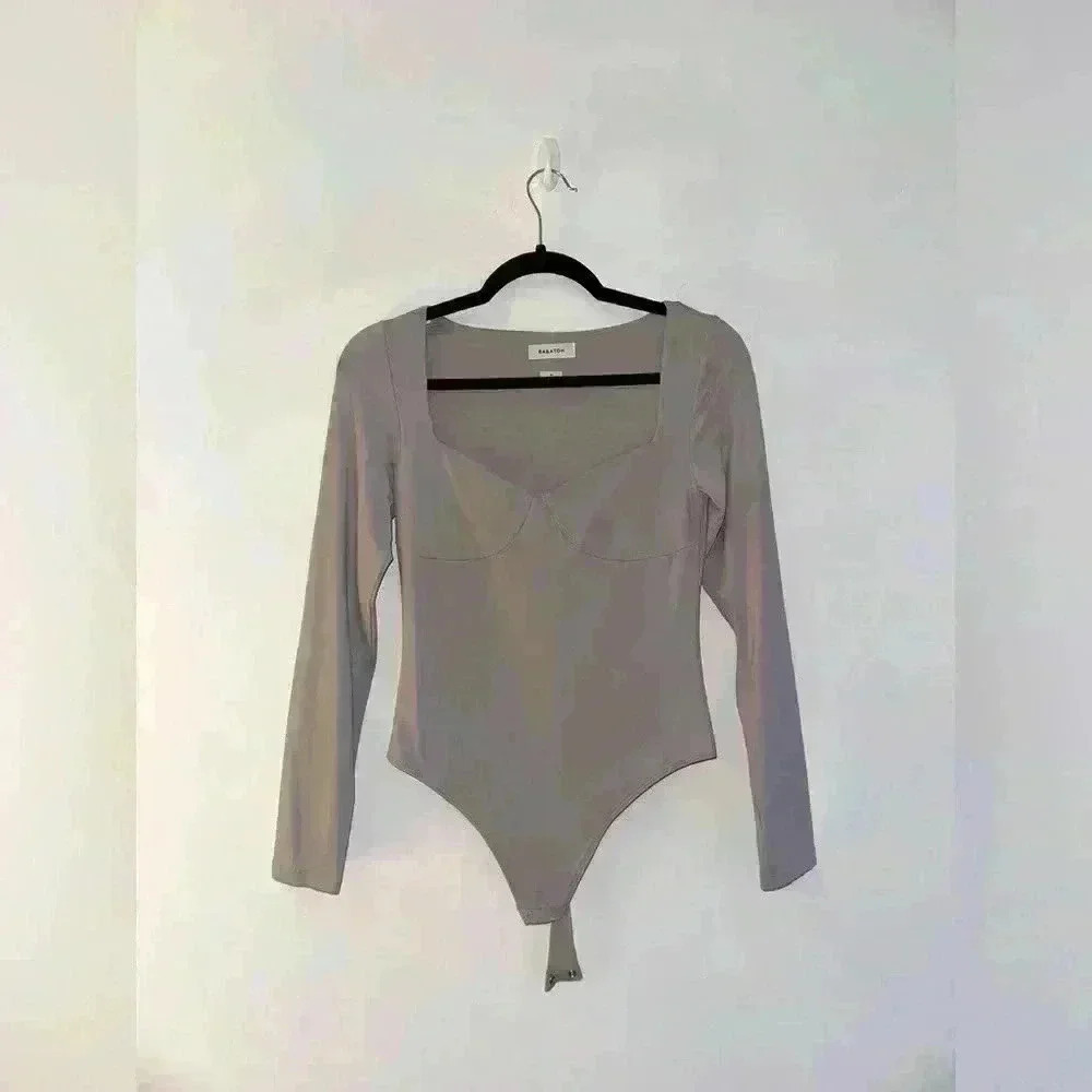 Babaton Contour Lange Longsleeve Sweetheart Bodysuit in Purple/Gray, Never worn